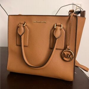 Michael Kors Tan Saffiano Leather Satchel with Gold Hardware